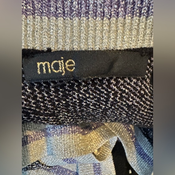 Maje Martch Monogrammed Metallic Jacquard Silver Black Cardigan - Picture 6 of 10